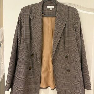 Topshop Taupe Plaid Double-Breasted Blazer